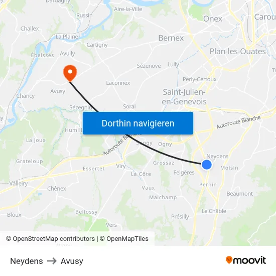 Neydens to Avusy map