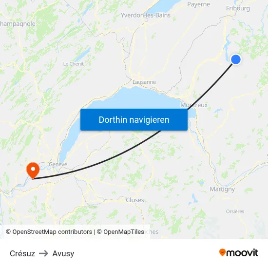 Crésuz to Avusy map
