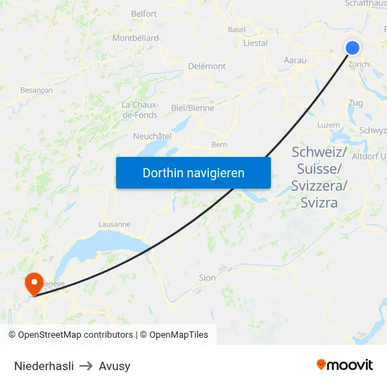 Niederhasli to Avusy map