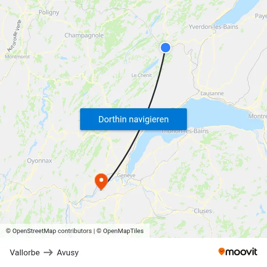 Vallorbe to Avusy map