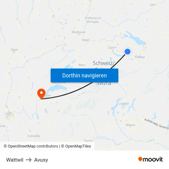 Wattwil to Avusy map