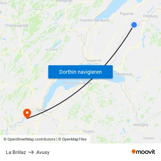 La Brillaz to Avusy map