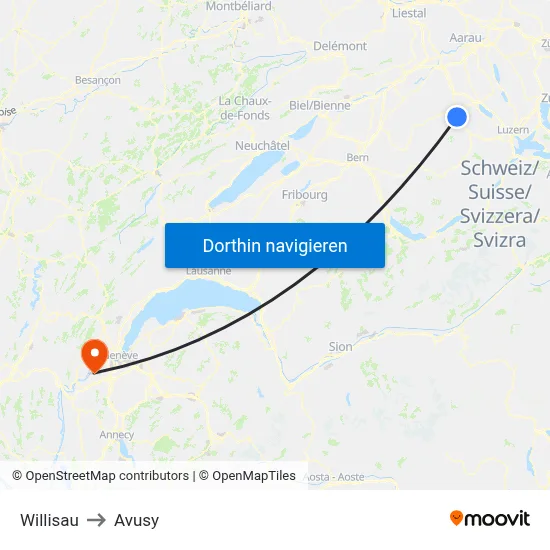 Willisau to Avusy map
