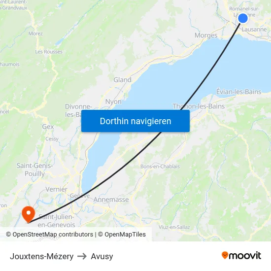 Jouxtens-Mézery to Avusy map