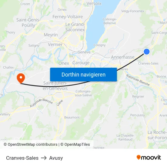Cranves-Sales to Avusy map