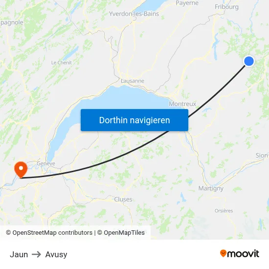 Jaun to Avusy map
