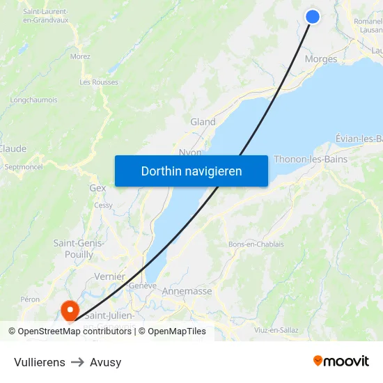 Vullierens to Avusy map