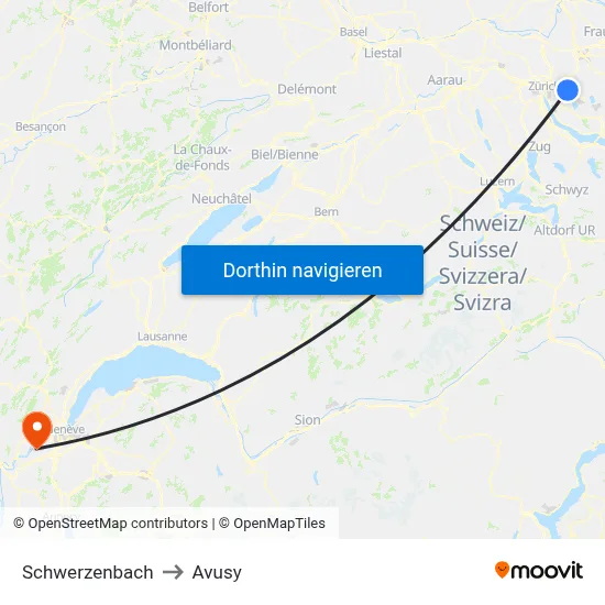 Schwerzenbach to Avusy map
