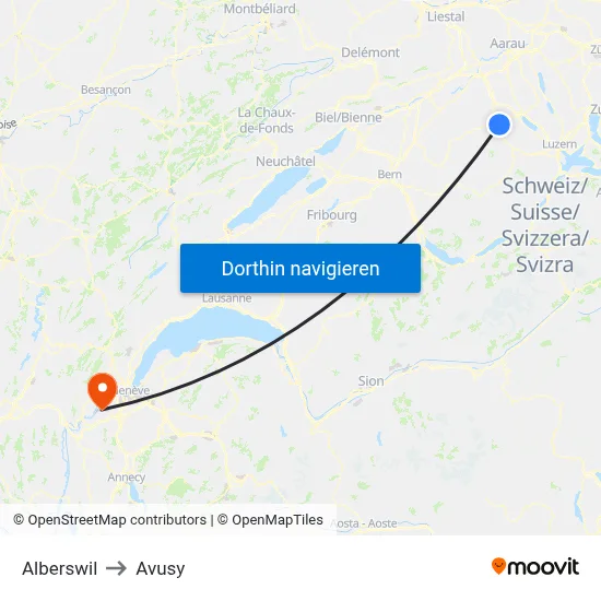 Alberswil to Avusy map