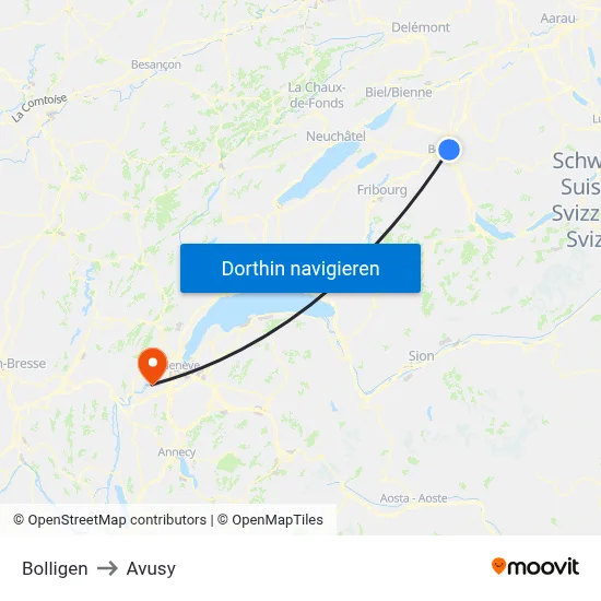 Bolligen to Avusy map