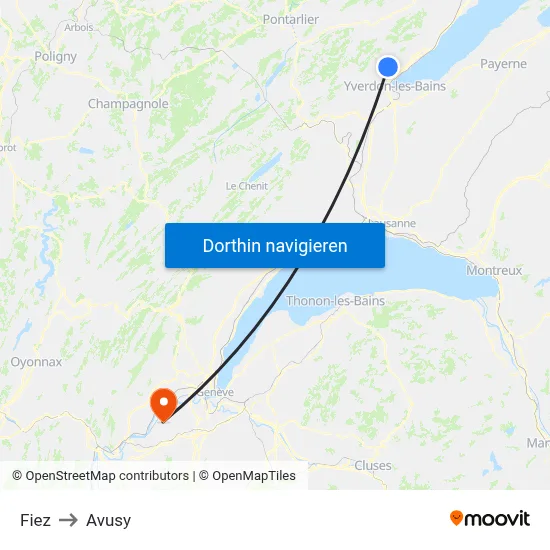 Fiez to Avusy map