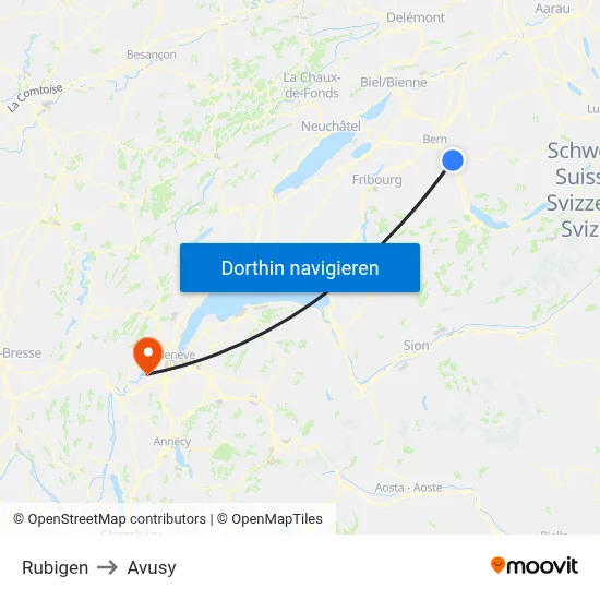 Rubigen to Avusy map