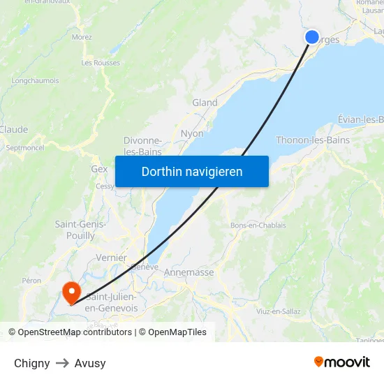 Chigny to Avusy map