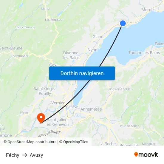 Féchy to Avusy map