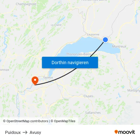 Puidoux to Avusy map