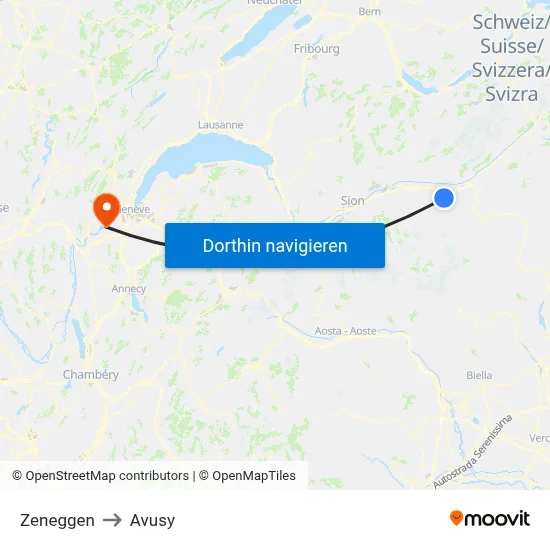 Zeneggen to Avusy map