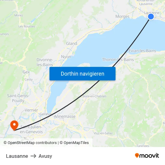 Lausanne to Avusy map