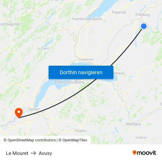 Le Mouret to Avusy map