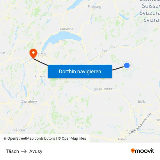 Täsch to Avusy map