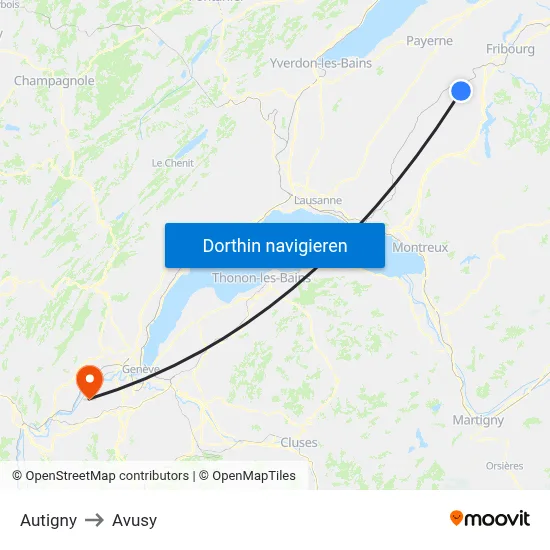 Autigny to Avusy map