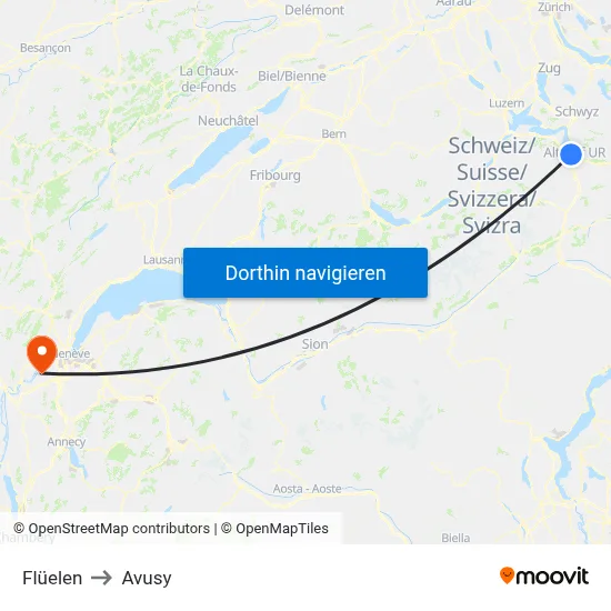 Flüelen to Avusy map