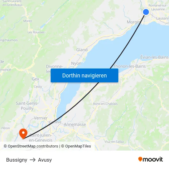Bussigny to Avusy map