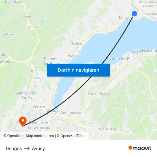 Denges to Avusy map
