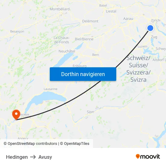 Hedingen to Avusy map