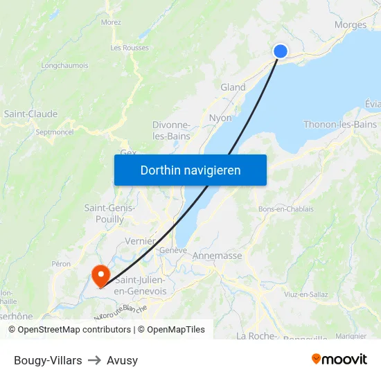 Bougy-Villars to Avusy map