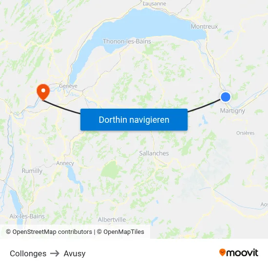 Collonges to Avusy map