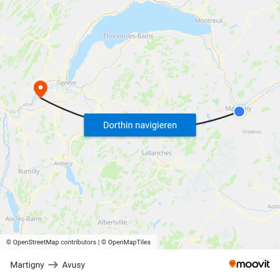 Martigny to Avusy map