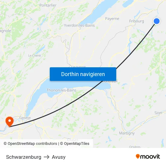 Schwarzenburg to Avusy map