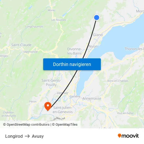 Longirod to Avusy map