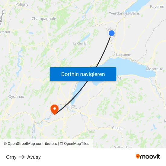 Orny to Avusy map