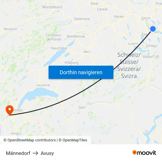 Männedorf to Avusy map