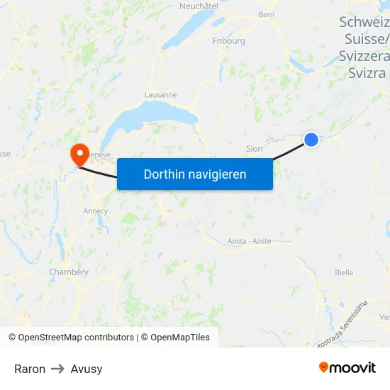 Raron to Avusy map