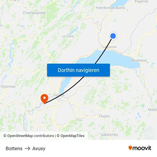 Bottens to Avusy map