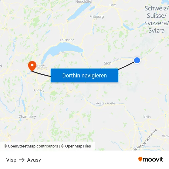Visp to Avusy map