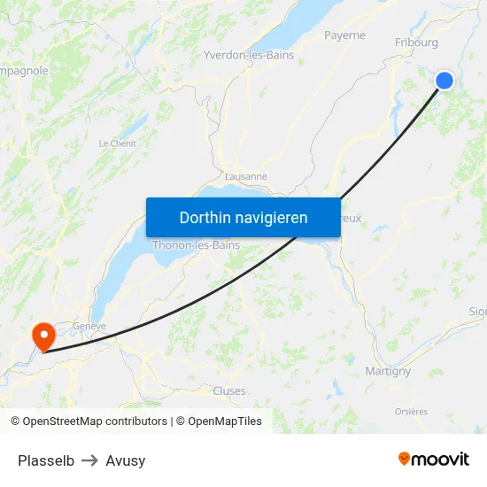 Plasselb to Avusy map