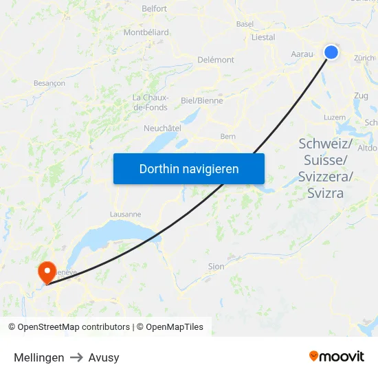 Mellingen to Avusy map