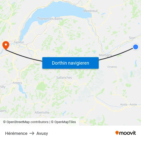 Hérémence to Avusy map