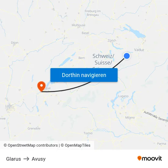 Glarus to Avusy map