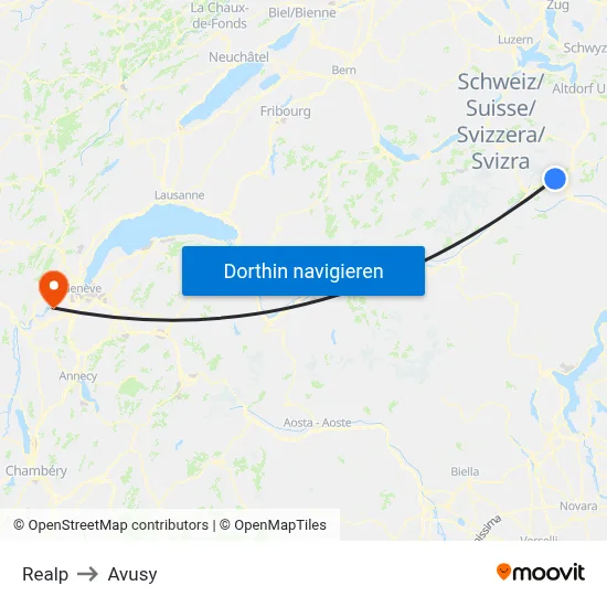 Realp to Avusy map