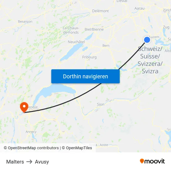 Malters to Avusy map