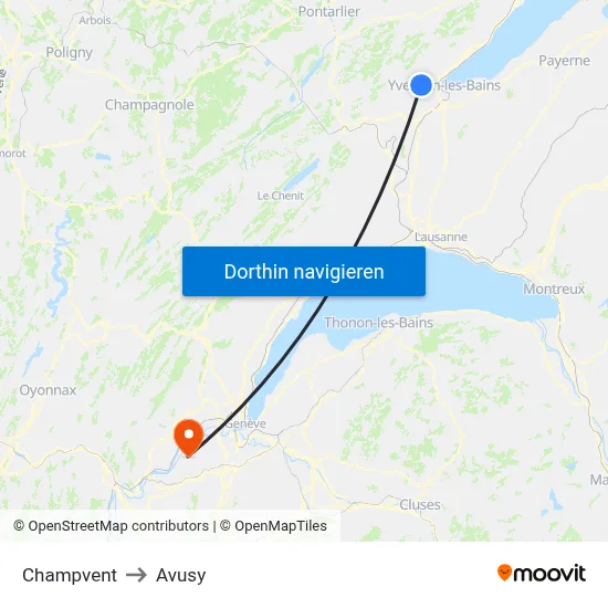 Champvent to Avusy map