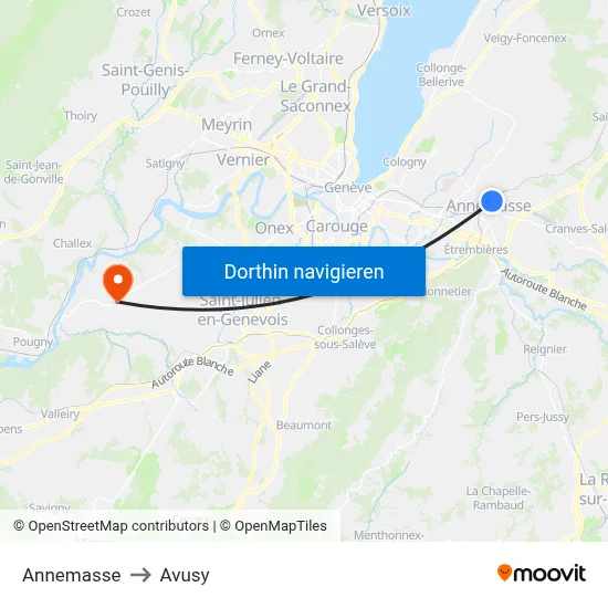 Annemasse to Avusy map