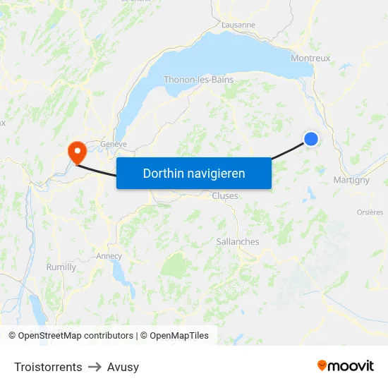 Troistorrents to Avusy map