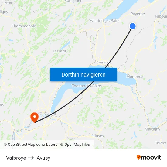 Valbroye to Avusy map