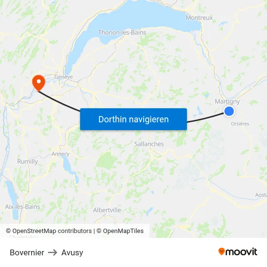 Bovernier to Avusy map