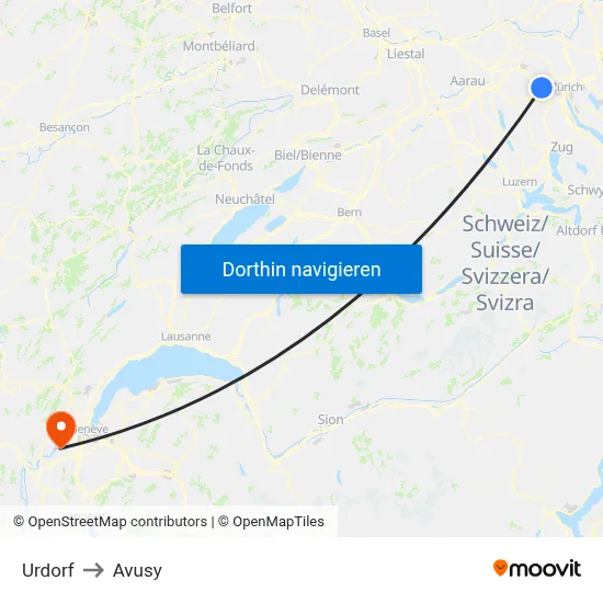 Urdorf to Avusy map